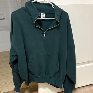 PINK Victoria's Secret Women's Dark Green Zip Up Top